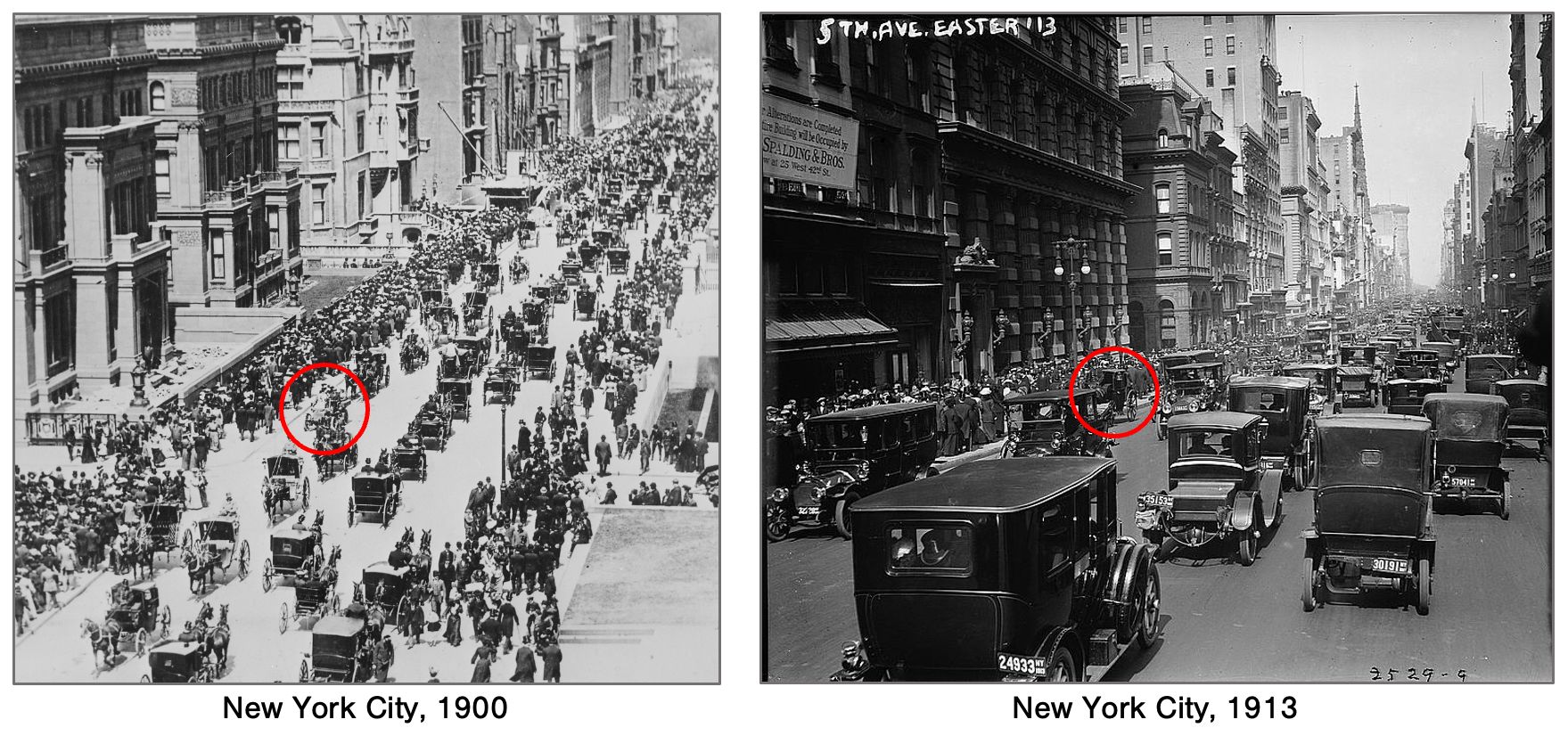 NYC 1900 vs 1913; horses vs cars